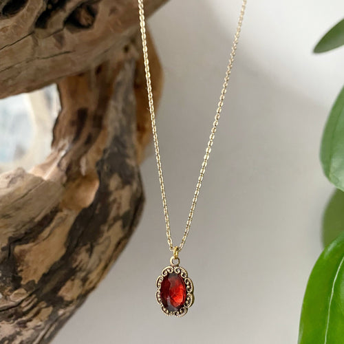 Dahlia Antique Gold Garnet Necklace