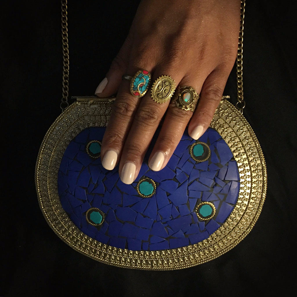 turquoise metal bag