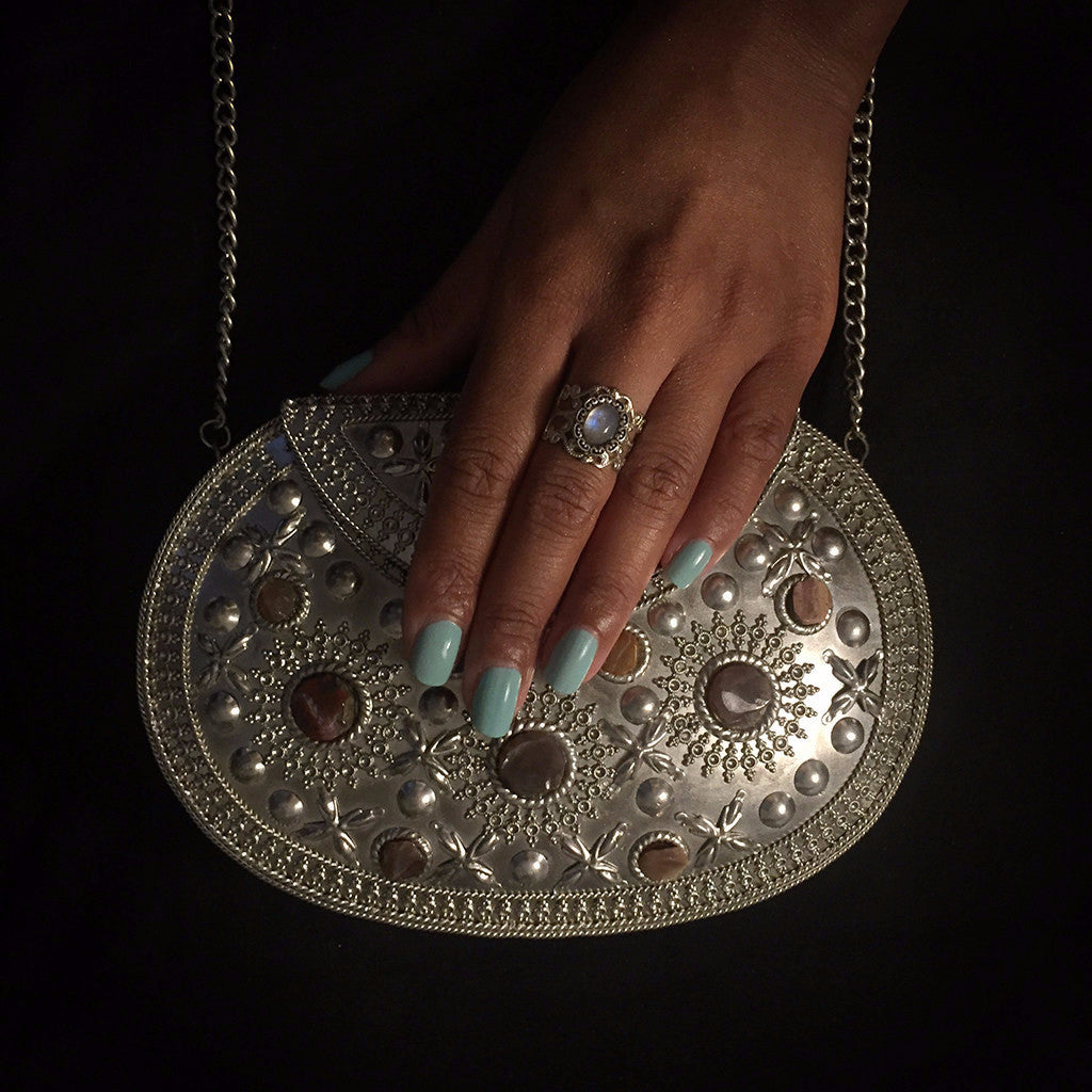silver metal bag