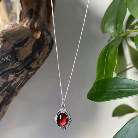 Garnet Pendant Flower Necklace sterling silver pendant Red garnet pendant —  Discovered