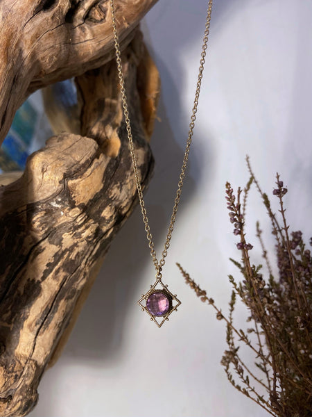 purple amethyst gold necklace