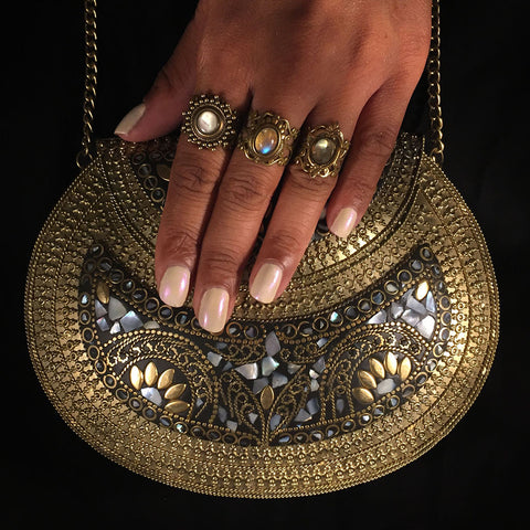 Handmade women Ethnic white metal vintage clutch brass metal purse bridal  bag | eBay