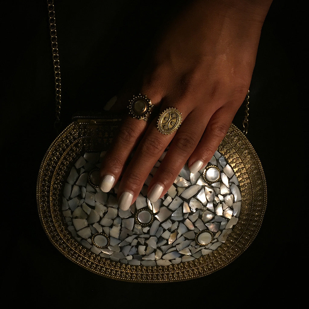 vintage gold pearl clutch bag