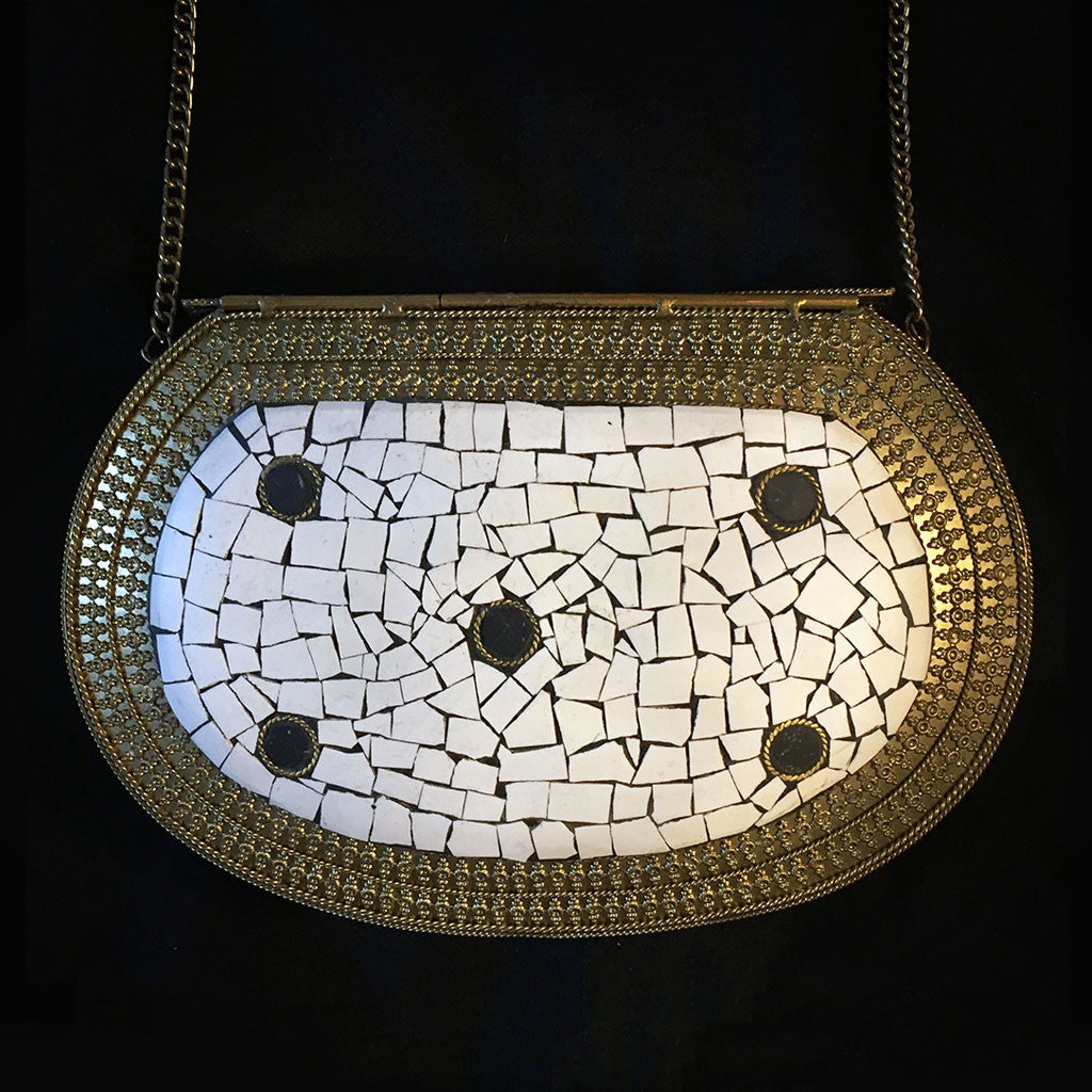 black and white gold metal bag