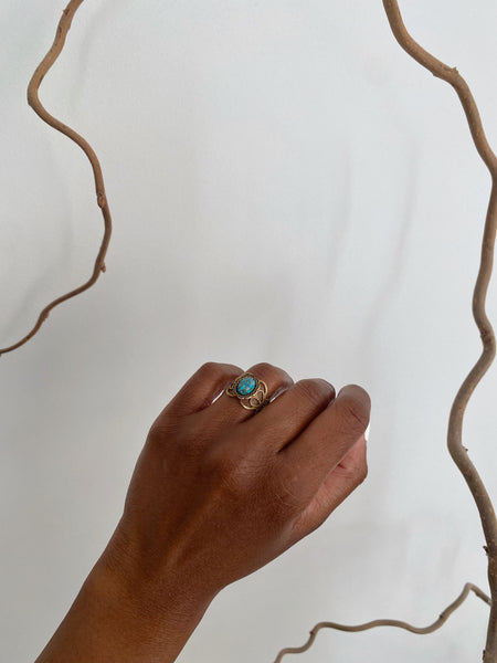 Zaria Ornate Brass Turquoise Ring