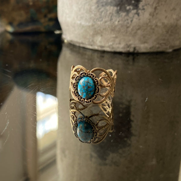 Zaria Ornate Brass Turquoise Ring