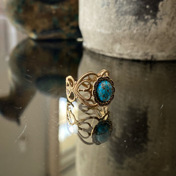 Zaria Ornate Brass Turquoise Ring