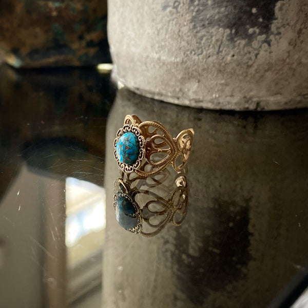 Zaria Ornate Brass Turquoise Ring